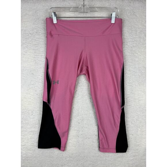 UNDER ARMOUR HeatGear Pink Capris Pants Leggings Womens Size L Compression - Picture 1 of 11